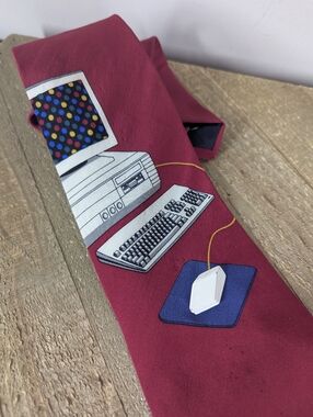 Vintage 90s Novelty Computer Tie Vicky Davis New York Graphic Tech Mouse Pin Ret